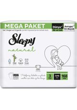 Sleepy Mega 3 Numara Organik Cırtlı Bebek Bezi 168 Adet