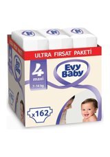Evy Baby Ultra Fırsat Paketi Maxi 4 Numara Cırtlı Bebek Bezi 162 Adet