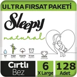 Sleepy Natural 6 + Numara Organik Cırtlı Bebek Bezi 2x64 Adet