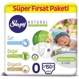 Sleepy Natural Ultra Hassas Prematüre 0 Numara Organik Cırtlı Bebek Bezi 150 Adet