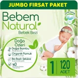 Bebem Natural Doğa Özleri Yenidoğan 1 Numara Organik Cırtlı Bebek Bezi 120 Adet