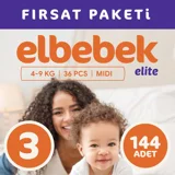 Elbebek Elite Midi 3 Numara Cırtlı Bebek Bezi 144 Adet