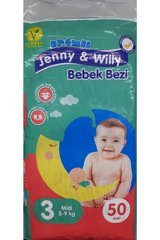 Jenny & Willy Vegan Midi 3 numara Cırtlı Bebek Bezi 50 Adet