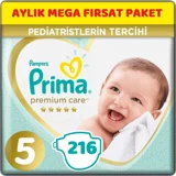 Prima Premium Care 5 Numara Cırtlı Bebek Bezi 216 Adet