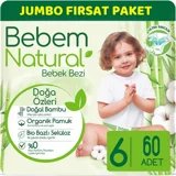 Bebem Natural Doğa Özleri 6 Numara Organik Cırtlı Bebek Bezi 60 Adet