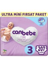 Canbebe Midi Ultra Mini Fırsat Paketi 3 Numara Bantlı Bebek Bezi 207 Adet