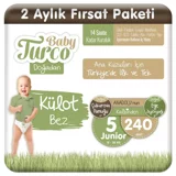 Baby Turco Doğadan 5 Numara Külot Bebek Bezi 240 Adet