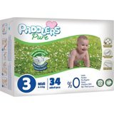 Paddlers Pure 3 Numara Organik Cırtlı Bebek Bezi 34 Adet