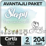 Sleepy Bio Natural 2 Numara Organik Cırtlı Bebek Bezi 204 Adet