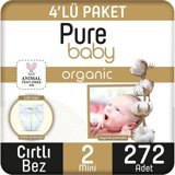 Pure Baby Pamuklu 2 Numara Organik Cırtlı Bebek Bezi 272 Adet