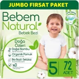 Bebem Natural Doğa Özleri 5 Numara Organik Cırtlı Bebek Bezi 72 Adet