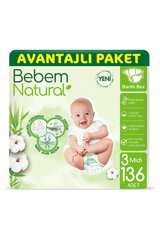 Bebem Natural Doğa Özleri 3 Numara Organik Cırtlı Bebek Bezi 136 Adet