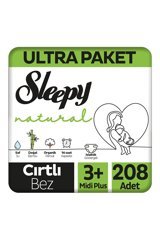 Sleepy Midi Plus 3 + Numara Organik Cırtlı Bebek Bezi 208 Adet