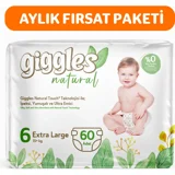 Giggles Natural Extra Large 6 Numara Organik Cırtlı Bebek Bezi 60 Adet