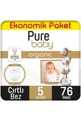 Pure Baby Ekonomik Paket 5 Numara Organik Cırtlı Bebek Bezi 76 Adet