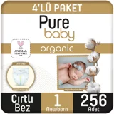 Pure Baby Yenidoğan 1 Numara Organik Cırtlı Bebek Bezi 256 Adet