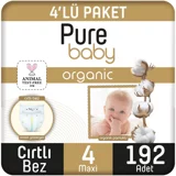 Pure Baby Pamuklu 4 Numara Organik Cırtlı Bebek Bezi 192 Adet