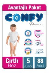 Confy Premium Junior 5 Numara Göbek Oyuntulu Cırtlı Bebek Bezi 88 Adet