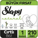 Sleepy Yenidoğan 1 Numara Organik Cırtlı Bebek Bezi 210 Adet