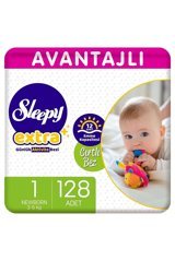 Sleepy Extra Yenidoğan 1 Numara Organik Cırtlı Bebek Bezi 128 Adet