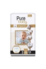 Pure Baby Pamuklu 3 Numara Organik Cırtlı Bebek Bezi 56 Adet