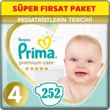 Prima Premium Care 4 Numara Cırtlı Bebek Bezi 252 Adet