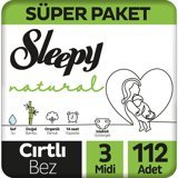 Sleepy Natural Midi Süper Paket 3 Numara Organik Bebek Bezi 112 Adet