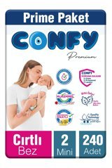 Confy Premium Mini 2 Numara Cırtlı Bebek Bezi 240 Adet