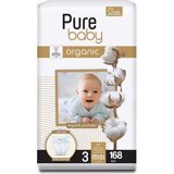 Pure Baby Organik 3 Numara Organik Cırtlı Bebek Bezi 168 Adet