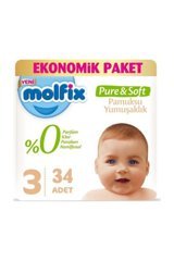 Molfix Pure & Soft 3 Numara Bantlı Bebek Bezi 34 Adet