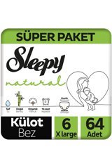 Sleepy Natural Extra Large 6 Numara Organik Külot Bebek Bezi 64 Adet