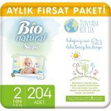 Sleepy Bio Natural Mini 2 Numara Organik Cırtlı Bebek Bezi 204 Adet