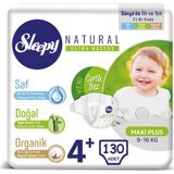 Sleepy Natural Ultra Hassas 4 + Numara Organik Cırtlı Bebek Bezi 5x26 Adet