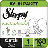 Sleepy Yenidoğan 1 Numara Organik Göbek Oyuntulu Cırtlı Bebek Bezi 168 Adet