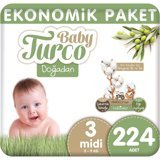 Baby Turco Doğadan 3 Numara Bantlı Bebek Bezi 224 Adet