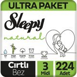 Sleepy Natural 3 Numara Organik Cırtlı Bebek Bezi 224 Adet