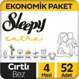 Sleepy Extra 4 Numara Organik Cırtlı Bebek Bezi 52 Adet