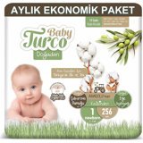 Baby Turco Doğadan 1 Numara Cırtlı Bebek Bezi 256 Adet