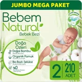 Bebem Natural Doğa Özleri 2 Numara Organik Cırtlı Bebek Bezi 210 Adet