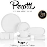 Rossel Premium Perotti Pagoro 14339 35 Parça 6 Kişilik Porselen Kahvaltı Takımı Beyaz