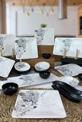 Keramika Lotus Desenli 19 Parça 6 Kişilik Seramik Kahvaltı Takımı Beyaz