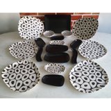 Keramika Tetra Oval Desenli 19 Parça 6 Kişilik Seramik Kahvaltı Takımı Beyaz-Siyah