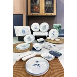 Keramika Blue Magic Kare-Yuvarlak Desenli 19 Parça 6 Kişilik Seramik Kahvaltı Takımı Beyaz