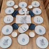 Keramika Blue Kare-Yuvarlak Desenli 27 Parça 12 Kişilik Seramik Kahvaltı Takımı Beyaz