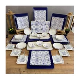 Keramika Kobalt Desenli 41 Parça 6 Kişilik Seramik Kahvaltı Takımı Beyaz-Mavi