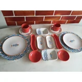 Keramika Koi Ar Yuvarlak Desenli 16 Parça 2 Kişilik Seramik Kahvaltı Takımı Çok Renkli