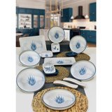 Keramika Blue Magic Kare-Yuvarlak Desenli 19 Parça 6 Kişilik Seramik Kahvaltı Takımı Beyaz-Mavi