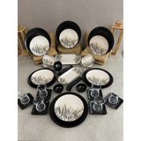 Keramika Başak Desenli 36 Parça 6 Kişilik Seramik Kahvaltı Takımı Beyaz-Siyah