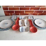 Keramika Koi Av Yuvarlak Desenli 16 Parça 2 Kişilik Seramik Kahvaltı Takımı Çok Renkli