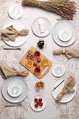 Darcy Grey Beyaz Yuvarlak 26 Parça 6 Kişilik Cam Kahvaltı Takımı Çok Renkli